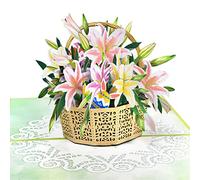 GREETING ART Easter Basket 3d Cards - 3d Pop Up Easter Card, Easter Cards for Children, Lily Flower Basket Popup Card,Easter Cards Religious,Happy Easter Cards for Friends, Family, Kids