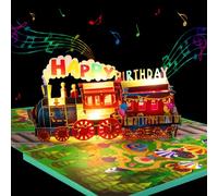 GREETING ART Happy Birthday Train Card, MUSIC & LIGHTS Pop Up Happy Birthday Card for Women Men Husband Wife Sister Friends Kids