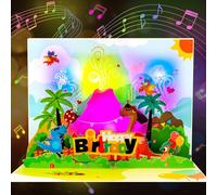 GREETING ART Musical Dinosaur Birthday Card,Volcano Birthday Cards | Music & Light Pop Up Birthday Cards, Happy Birthday Gifts for Kids,Boys,Grandson,Dino Lovers