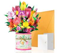 GREETING ART Paper Pop Up Bouquet Card,Get Well Soon Pop Up Cards,Tulips,9 inch Forever Flower Paper 3D Popup Cards with Note Card and Envelope for Birthday, Easter, Mother's Day, Women's Day