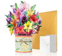 GREETING ART Pop Up Bouquet Card, Lillies, 9 inch Forever Flower Paper 3D Popup Cards with Note Card and Envelope for Get Well, Birthday, Mother's Day, Friends