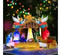 GREETING ART Pop Up Christmas Cards with lights and music, 3D Musical Nativity Cards, Religious Christmas Card, Holy Night Holidays Card