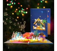 GREETING ART Pop Up Christmas Cards with Lights and Music, 3D Musical Nativity Eve Cards, Religious Christmas Cards, Xmas Holiday Greeting Cards with Envelope