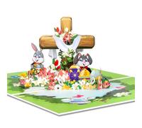 GREETING ART Pop Up Easter Card, Easter Bunny With Eggs 3D Greeting Card, Inspirational Floral Holy Cross 3D Pop Up Greeting Card, Religious Congratulations Card, Easter Card With Envelope