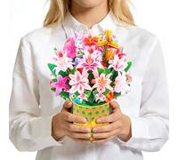 GREETING ART Pop Up Easter Card, Pink Lily Cross Rabbit Bouquet Design, 3D Easter Bouquet Greeting Cards, Spring Pop Up Gift Cards for Kids, Boy, Girl, Son, Daughter, Granddaughter