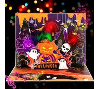 GREETING ART Pop Up Halloween Card, 3D Ghost Pumpkin Card with Lights and Music, Halloween Holiday Cards for Kids, Friends