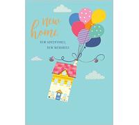 Greeting Card (ABA1001) - New Home - Floating House and Balloons - Life and Soul Range - Embossed and Foil Finish
