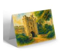 GREETING CARD - Barbican & Moat Bridge, Warwick Castle b - Vintage Art Style