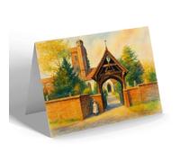 GREETING CARD - Barnes Church & Lych Gate, Barnes - Vintage Art Style