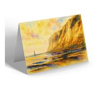 GREETING CARD - Beachy Head Cliffs & Lighthouse, Eastbourne - Vintage Art Style
