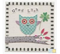 Greeting Card (BES0379) Good Luck - Stitched Owl on Branch - Hand Finished with Jewels