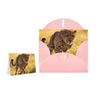 Greeting Card Blank Note Cards with Envelope Folded Message Keepsake Design | Running Cheetah Wish Card Occasion Cards Personal Message Space For Birthday Wedding Anniversary Thank You