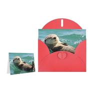 Greeting Card Blank Note Cards with Envelope Folded Message Keepsake Design | Sea Otter Swimming Wish Card Occasion Cards Personal Message Space For Birthday Wedding Anniversary Thank You