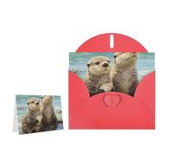 Greeting Card Blank Note Cards with Envelope Folded Message Keepsake Design | Sea Otters Painting Wish Card Occasion Cards Personal Message Space For Birthday Wedding Anniversary Thank You