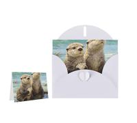 Greeting Card Blank Note Cards with Envelope Folded Message Keepsake Design | Sea Otters Painting Wish Card Occasion Cards Personal Message Space For Birthday Wedding Anniversary Thank You