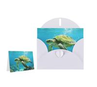 Greeting Card Blank Note Cards with Envelope Folded Message Keepsake Design | Sea Turtle Swimming Wish Card Occasion Cards Personal Message Space For Birthday Wedding Anniversary Thank You