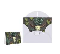 Greeting Card Blank Note Cards with Envelope Folded Message Keepsake Design | Skull Of Bull And Cute Cactus Wish Card Occasion Cards Personal Message Space For Birthday Wedding Anniversary Thank You