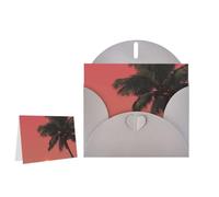 Greeting Card Blank Note Cards with Envelope Folded Message Keepsake Design | Sunset Beach Palm Tree Wish Card Occasion Cards Personal Message Space For Birthday Wedding Anniversary Thank You