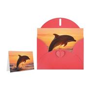 Greeting Card Blank Note Cards with Envelope Folded Message Keepsake Design | Sunset Dolphin Wish Card Occasion Cards Personal Message Space For Birthday Wedding Anniversary Thank You