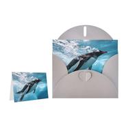 Greeting Card Blank Note Cards with Envelope Folded Message Keepsake Design | Swimming Penguin Wish Card Occasion Cards Personal Message Space For Birthday Wedding Anniversary Thank You