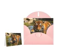 Greeting Card Blank Note Cards with Envelope Folded Message Keepsake Design | Tiger Swimming Wish Card Occasion Cards Personal Message Space For Birthday Wedding Anniversary Thank You