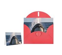 Greeting Card Blank Note Cards with Envelope Folded Message Keepsake Design | Whale Spouting Water Fish Wish Card Occasion Cards Personal Message Space For Birthday Wedding Anniversary Thank You