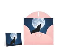 Greeting Card Blank Note Cards with Envelope Folded Message Keepsake Design | Wolf Howling At The Moon Wish Card Occasion Cards Personal Message Space For Birthday Wedding Anniversary Thank You