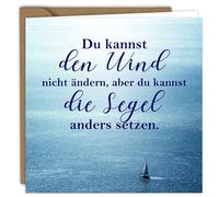 Greeting Card - Blue Waterscape with Sailing Boat | Folding Card (15 x 15 cm) - with Kraft Envelope - Blank Inside