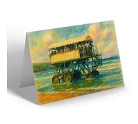 GREETING CARD - Burgh Island Ferry Tractor Bigbury-on-Sea b - Vintage Art Style