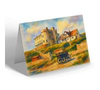 GREETING CARD - Burgh Island Hotel & Tractor, Bigbury-on-Sea - Vintage Art Style