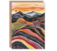 Greeting Card Cairngorms Mountains Scottish Sunset Folk Art Blank For Him Or Her Art Birthday Card