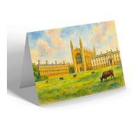 GREETING CARD - Cambridge. King's College & Chapel - Vintage Art Style