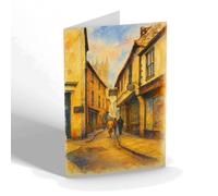 GREETING CARD - Cathedral Tower from Strait, Lincoln - Vintage Art Style
