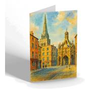 GREETING CARD - Chichester. The Market Cross & Spire - Vintage Art Style