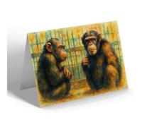GREETING CARD - Chimpanzees at the Bristol Zoo - Vintage Art Style