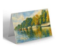 GREETING CARD - College Barges on the Isis, Oxford - Vintage Art Style