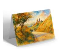 GREETING CARD - Corfe Castle from the East - Vintage Art Style