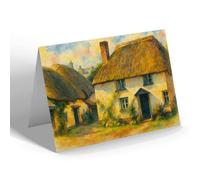 GREETING CARD - Cottages, Inner Hope, Hope Cove (c) - Vintage Art Style