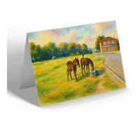 GREETING CARD - Dartmoor Ponies On the Green At Yelverton - Vintage Art Style