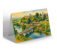 GREETING CARD - Dinnam Bridge & Castle, Ludlow - Vintage Art Style