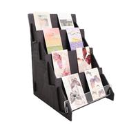 Greeting Card Display Stand, 4 Tier Wooden Display Stand, White Brochure Holder Stand, Postcard Display Stands for Birthday Card, Bookmarks, Fairs, Markets, Craft Trade Shows (Black)