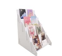 Greeting Card Display Stand, 4 Tier Wooden Display Stand, White Brochure Holder Stand, Postcard Display Stand for Birthday Card, Bookmarks, Fairs, Markets, Craft Trade Shows (White)