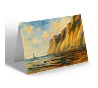 GREETING CARD - Eastbourne. Beachy Head Cliffs & Lighthouse - Vintage Art Style