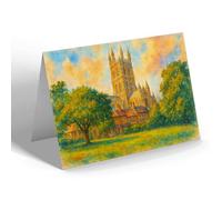 GREETING CARD - Gloucester Cathedral from Paddock (b) - Vintage Art Style