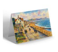 GREETING CARD - Golden Cap & Sea Front, Lyme Regis - Vintage Art Style