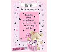 Greeting Card - Greeting Card - Belated Birthday - Bear / Butterfly - Multibuy