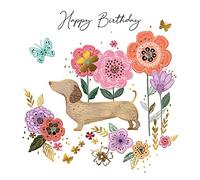 Greeting Card Happy Birthday Sausage Dog Gold Foiled Birthday Sublime Cards SUB002