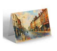 GREETING CARD - High Street, Great North Road, Grantham - Vintage Art Style