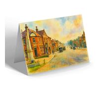 GREETING CARD - High Street/War Memorial, Boreham Wood - Vintage Art Style