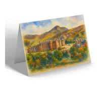 GREETING CARD - Holyrood Palace & Arthur's Seat, Edinburgh a - Vintage Art Style